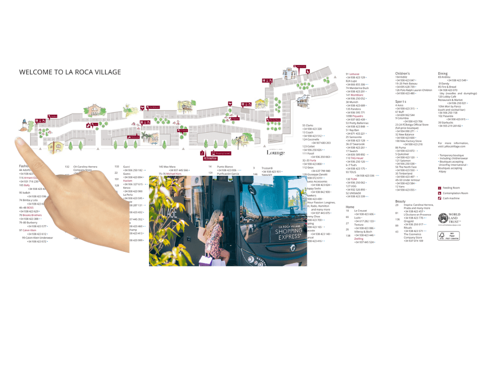 Mapa detallado de la Roca Village y la ubicación de la estación de bus cercana, útil para planificar visitas y rutas de transporte.